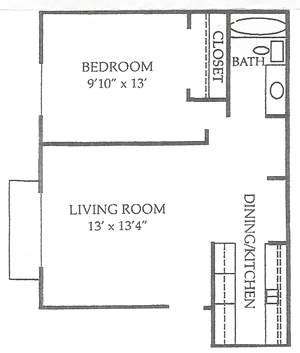 One Bedroom / One Bath - 554 Sq. Ft.*