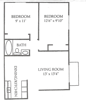 Two Bedroom / One Bath - 733 Sq. Ft.*