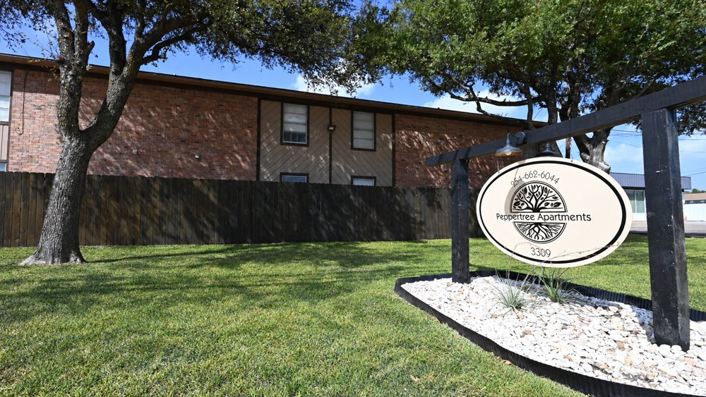 Peppertree Apartments sign in Waco, Texas